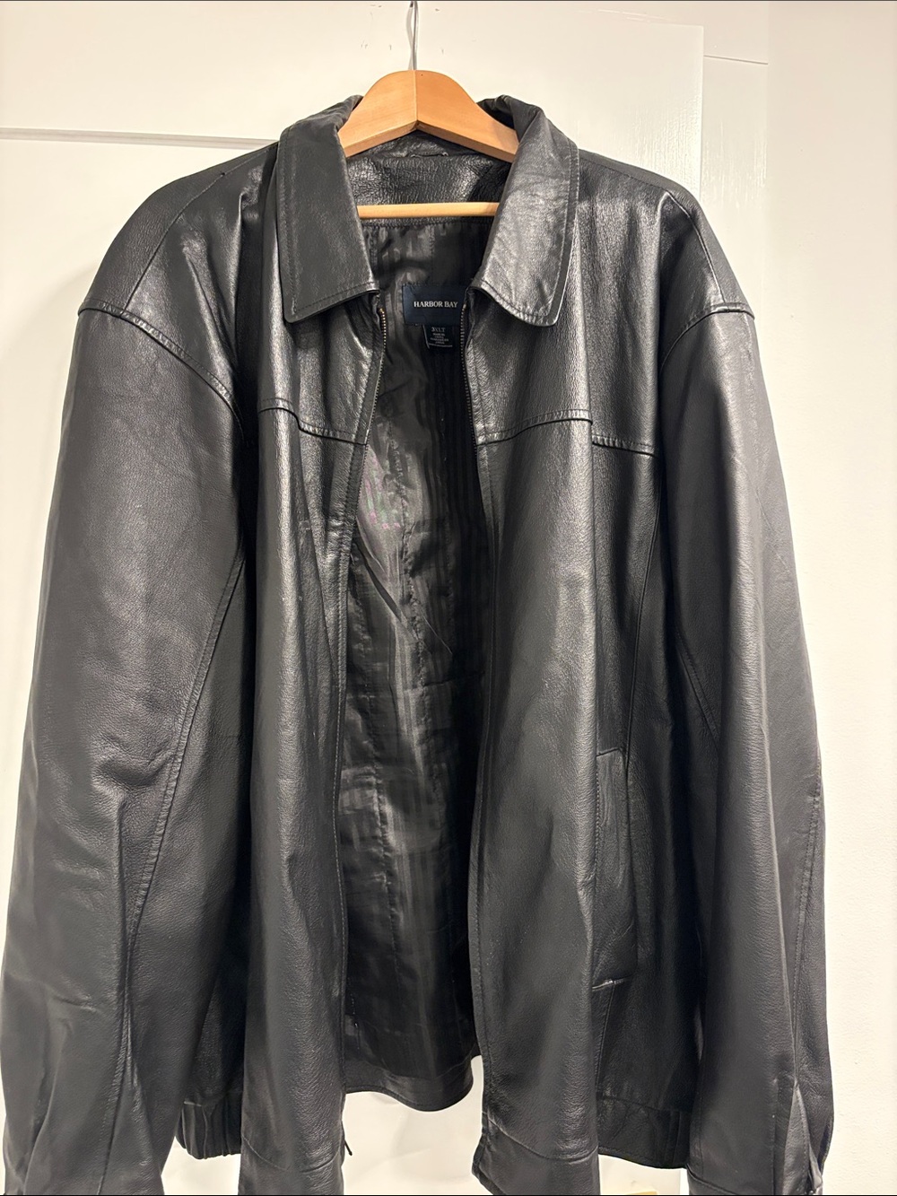 Harbor Bay Black Leather Bomber Jacket
